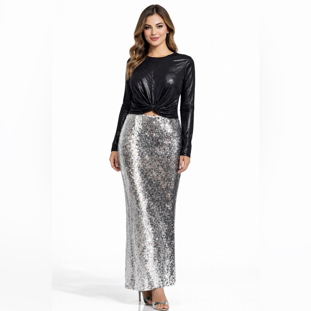 Glamorous Silver Sequin Maxi Skirt